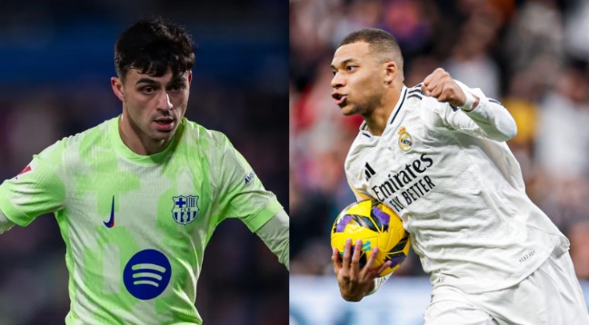 Pedri, jugador del Barcelona, y Kylian Mbappé, goleador del Real Madrid